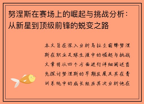 努涅斯在赛场上的崛起与挑战分析：从新星到顶级前锋的蜕变之路