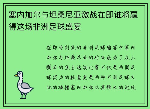 塞内加尔与坦桑尼亚激战在即谁将赢得这场非洲足球盛宴